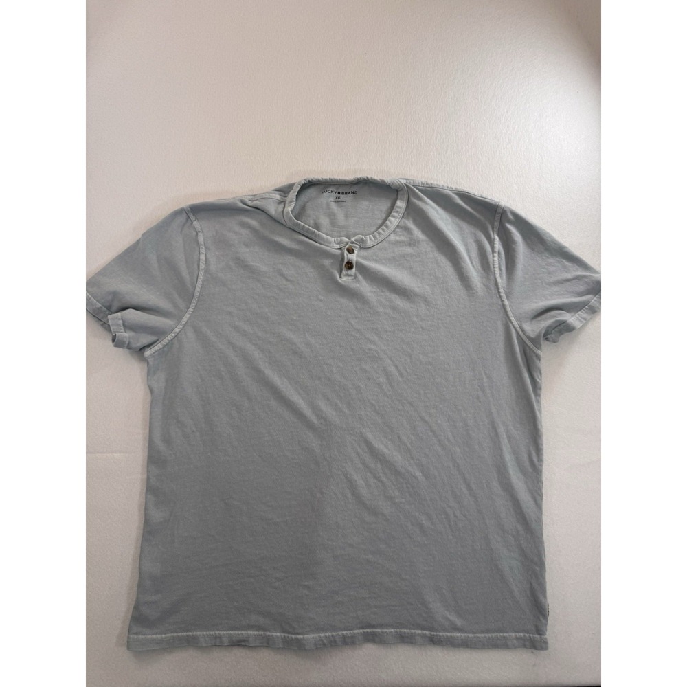Lucky Brand Mens Henley Short Sleeve Shirt 2XL Light Blue Minimalist 100% Cotton